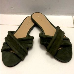 Ann Taylor Green Suede Puffy Strap Slide Sandals